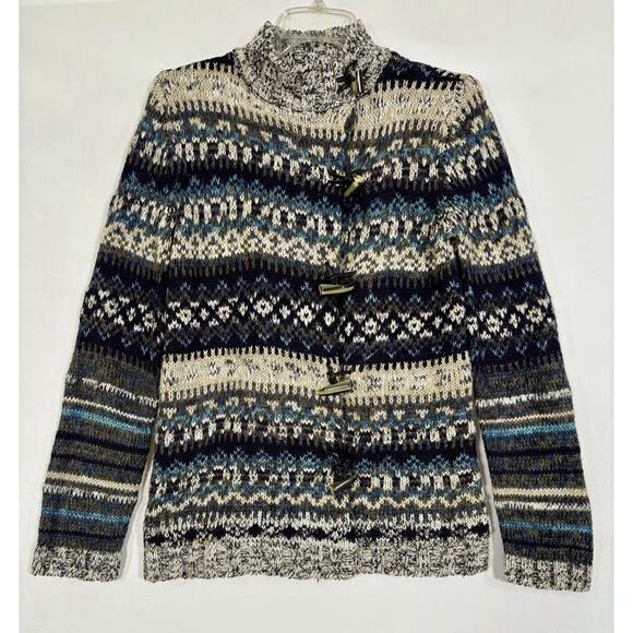 Vtg Evan Picone Fair Isle Chunky Knit Wool Blend Cardigan -Toggle Buttons Sz S - Picture 1 of 11